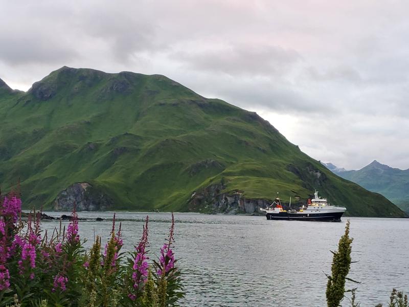 Fishing vessel, Araho, leaving port in Alaska to begin collaborative industry-government survey in Alaska. Credit: Rory Morgan